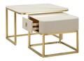 Set 2 masute de cafea Beauty, Mauro Ferretti, 70x70x48 cm, 50x50x43.5 cm, lemn de pin/MDF/metal, crem/auriu