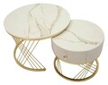 Set 2 masute de cafea Votix, Mauro Ferretti, 70x48 cm, 50x43.5 cm, lemn de pin/MDF/metal, crem/auriu