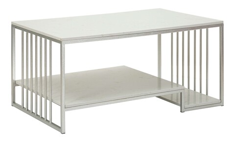 Masuta de cafea Kayseri, Mauro Ferretti, 90x45x60 cm, fier/marmura, argintiu/alb