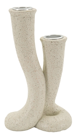 Suport lumanare Stons, Mauro Ferretti, 10x6.5x17.5 cm, polirasina, crem