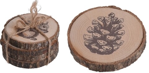 Set 4 suporturi pentru pahare Pinecone, 8x11.5 cm, lemn, maro