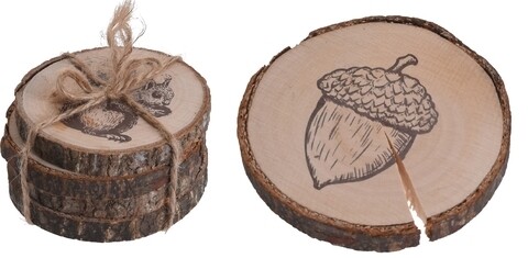 Set 4 suporturi pentru pahare Acorn, 8x11.5 cm, lemn, maro