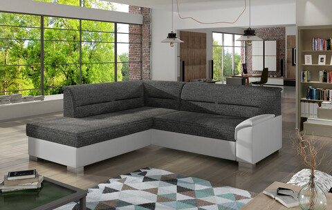 Coltar extensibil stanga 4 locuri ELTAP, BR06, Bergen, 247x214x83 cm, lemn/poliester, gri inchis/alb