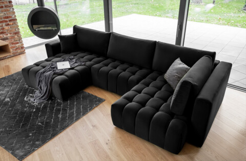 Coltar extensibil stanga 6 locuri ELTAP, LT-10LO, Bonito, 350x175x92 cm, lemn/poliester, negru
