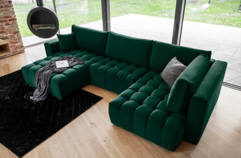 Coltar extensibil stanga 6 locuri ELTAP, LT-35LO, Bonito, 350x175x92 cm, lemn/poliester, verde inchis