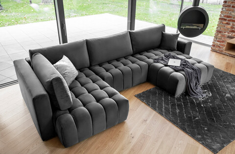 Coltar extensibil dreapta 6 locuri ELTAP, RT-06NU, Bonito, 350x175x92 cm, lemn/poliester, gri inchis
