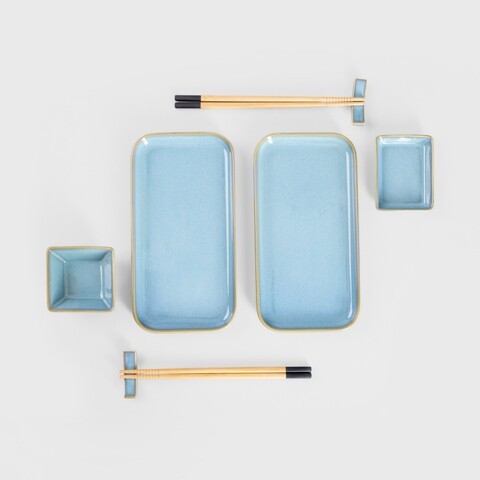 Set 8 piese pentru sushi Okinawa, Homla, ceramica/bambus, turcoaz/natur