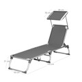 Sezlong pliabil cu parasolar, Songmics, 55x193x31 cm, max 150 kg, aluminiu/tesatura sintetica, gri