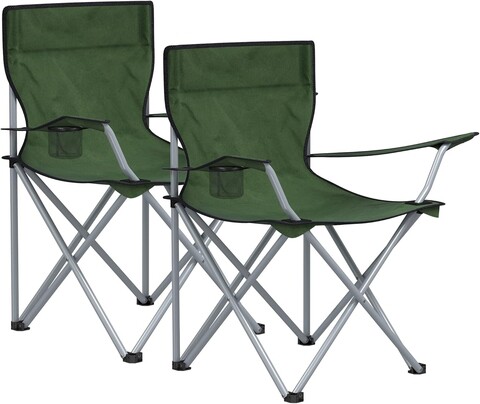 Set 2 scaune pliabile pentru camping, Songmics, 84x52x81 cm, max 120 kg, tesatura Oxford 600D/otel, verde