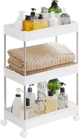 Carucior pentru depozitare, Songmics, 40x22x60 cm, otel/polipropilena, alb