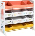 Organizator jucarii / mobilier camera copilului, Songmics, cu 12 cutii textile, 83x38x78 cm, MDF, multicolor