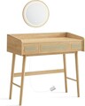 Masuta de toaleta si oglinda cu lumina reglabila / masuta dressing, Vasagle, Bohemian, 90x43x82 cm, MDF/lemn masiv, bej