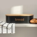 Cutie depozitare paine Parma Large, Homla, 44x21x12 cm, metal/bambus, negru/natur
