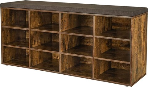 Bancheta cu pantofar Vasagle, 12 compartimente, 104x30.3x48 cm, max 136 kg, PAL, maro rustic