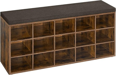 Bancheta cu pantofar Vasagle, 15 compartimente, 105x30x48 cm, max 200 kg, PAL, maro