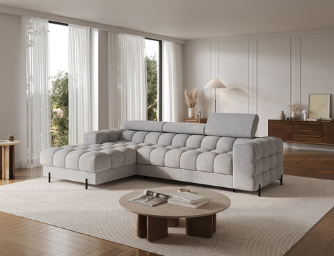 Coltar extensibil stanga 3 locuri ELTAP, LT-03PEL, Felro, 285x181x93 cm, lemn/poliester, gri deschis