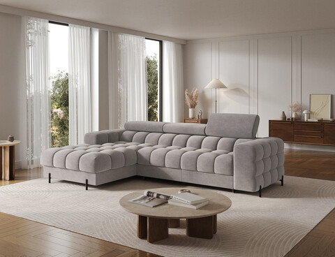 Coltar extensibil stanga 3 locuri ELTAP, LT-04AU, Felro, 285x181x93 cm, lemn/poliester, gri