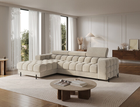 Coltar extensibil stanga 3 locuri ELTAP, LT-18AU, Felro, 285x181x93 cm, lemn/poliester, bej inchis