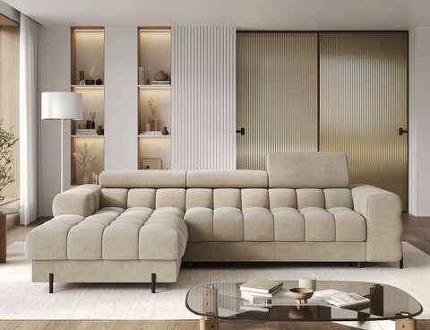 Coltar extensibil stanga 3 locuri ELTAP, LT-18AU, Felro, 285x181x93 cm, lemn/poliester, bej inchis