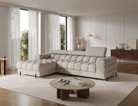 Coltar extensibil stanga 3 locuri ELTAP, LT-18ROY, Felro, 285x181x93 cm, lemn/poliester, bej