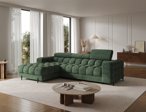 Coltar extensibil stanga 3 locuri ELTAP, LT-35AMO, Felro, 285x181x93 cm, lemn/poliester, verde inchis