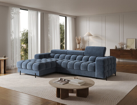 Coltar extensibil stanga 3 locuri ELTAP, LT-40AU, Felro, 285x181x93 cm, lemn/poliester, albastru