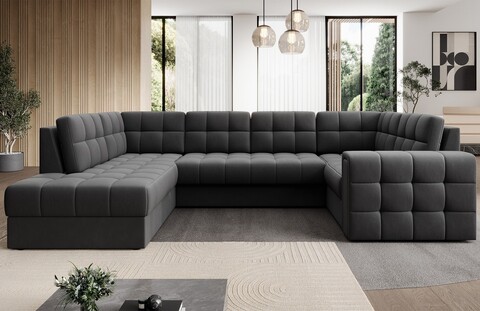 Coltar extensibil stanga 5 locuri ELTAP, LT-06SO, Blewett, 299x198x82 cm, lemn/poliester, gri inchis