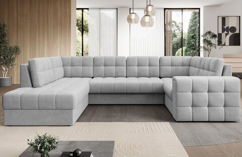 Coltar extensibil stanga 5 locuri ELTAP, LT-84MO, Blewett, 299x198x82 cm, lemn/poliester, gri deschis