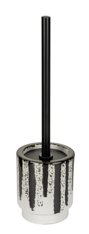 Perie pentru toaleta cu suport Subiza, Wenko, 11x39 cm, ceramica/inox, alb/negru