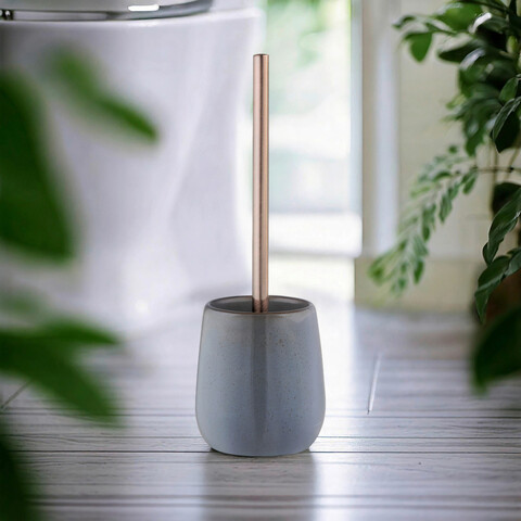 Perie pentru toaleta cu suport Sirmione, Wenko, 10.5x40 cm, ceramica/inox, gri