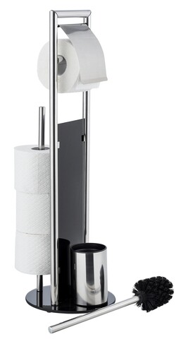 Suport pentru hartie igienica si perie toaleta Ravina, Wenko, 20x70 cm, inox/sticla temperata, argintiu/negru