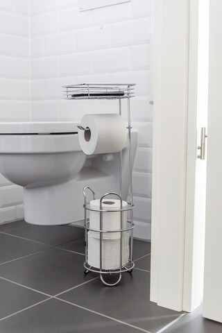 Suport pentru hartie igienica si perie toaleta Roll, Wenko, 16x18x59 cm, metal, argintiu