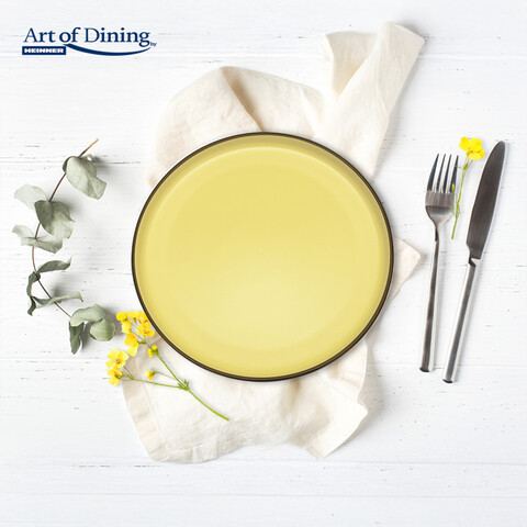 Set 6 farfurii intinse Medeea, Art of Dining by Heinner, 27 cm, ceramica, galben/negru