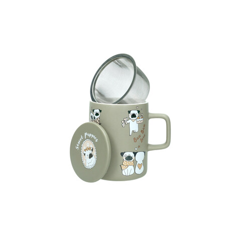 Cana cu infuzor si capac, Dogs, Brandani, 8x11.5 cm, portelan New Bone China/inox