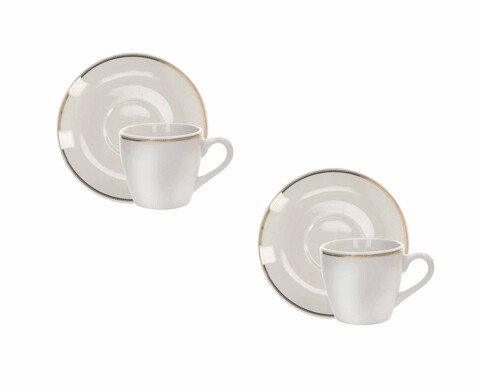 Set 2 cesti cu farfurie pentru cafea, Punto Oro, Brandani, 12x6 cm, portelan