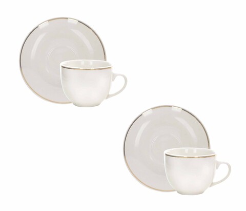 Set 2 cesti cu farfurie pentru ceai, Punto Oro, Brandani, 15x7.5 cm, portelan