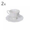 Set 2 cesti cu farfurie pentru cafea, Queen, Brandani, 12.5x5.5 cm, portelan New Bone China