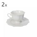 Set 2 cesti cu farfurie pentru ceai, Queen, Brandani, 15.5x6.5 cm, portelan New Bone China