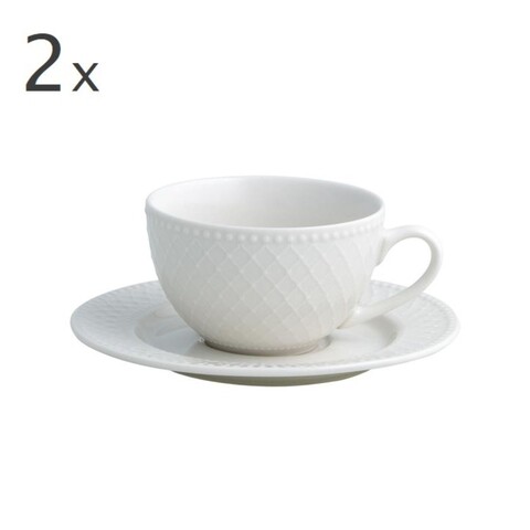 Set 2 cesti cu farfurie pentru ceai, Burlesque, Brandani, 16x6.5 cm, portelan