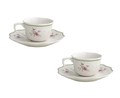 Set 2 cesti cu farfurie pentru cafea, Nonna Rosa v2, Brandani, 14x6.5 cm, portelan