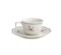Set 2 cesti cu farfurie pentru cafea, Nonna Rosa v2, Brandani, 14x6.5 cm, portelan