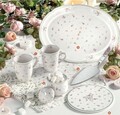 Set 2 cesti cu farfurie pentru cafea, Nonna Rosa v2, Brandani, 14x6.5 cm, portelan