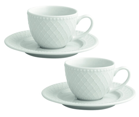 Set 2 cesti cu farfurie pentru cafea, Burlesque, Brandani, 13x5.5 cm, portelan