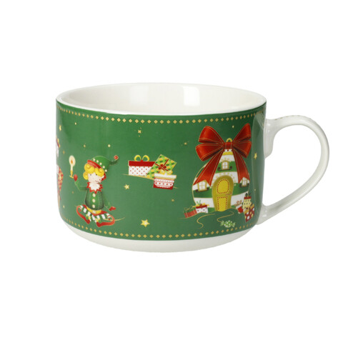 Cana mic dejun, Elfomagia Green, Brandani, 13x8.5 cm, portelan New Bone China