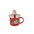 Cana cu capac si lingurita, Father Xmas Red Gold, Brandani, 10x13.5 cm, portelan New Bone China