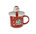 Cana cu capac si lingurita, Father Xmas Red Gold, Brandani, 10x13.5 cm, portelan New Bone China