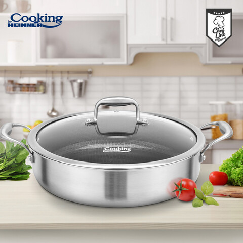 Cratita cu capac Titanium3, Cooking by Heinner, 30x7.8 cm, 4.8 L, inox/sticla, argintiu