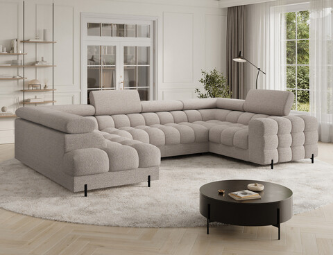 Coltar extensibil stanga 3 locuri ELTAP, LT-18ROY, Fectory, 346x205x93 cm, lemn/poliester, bej deschis
