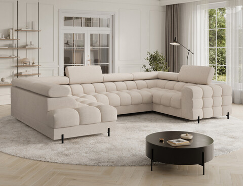 Coltar extensibil stanga 3 locuri ELTAP, LT-18CAL, Fectory, 346x205x93 cm, lemn/poliester, bej deschis