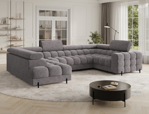 Coltar extensibil stanga 3 locuri ELTAP, LT-04AU, Fectory, 346x205x93 cm, lemn/poliester, gri inchis